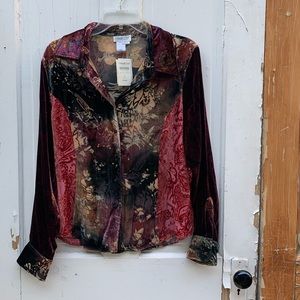 Coldwater Creek Patch Velvet Burnout blouse Size L